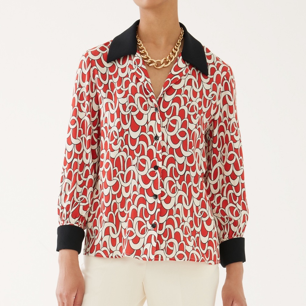 Anthropologie printed blouse. 54% viscose 46% ecovero. Made in Turkey. Size 4